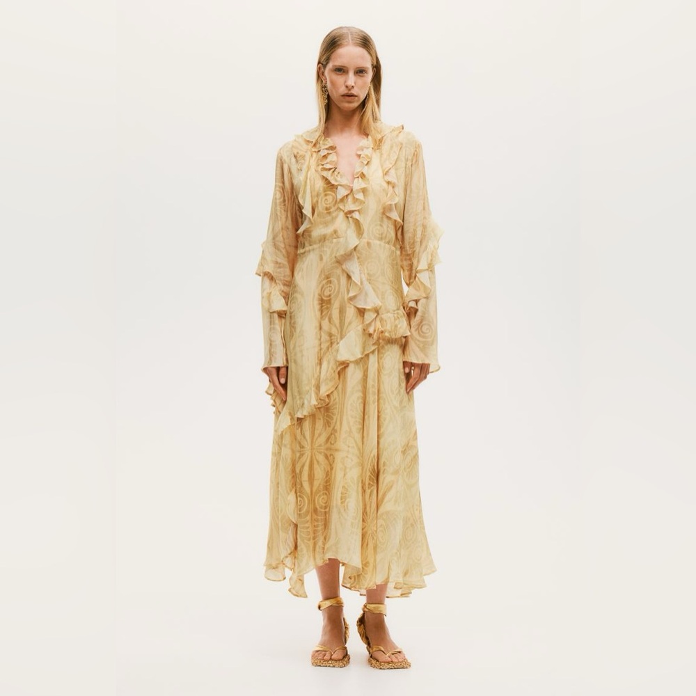 H&M Studio Collection Boho Resort Ruffled patterned dress Large L